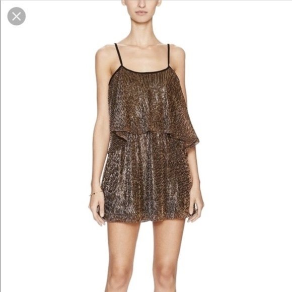 LOVERS + FRIENDS gold bronze open back micro pleat retro disco mini dress - Picture 8 of 9